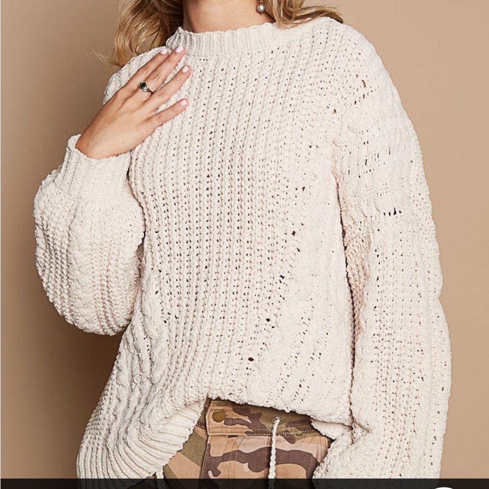 POL Cable Knit Weaving Chenille Pullover Sweater | Size M